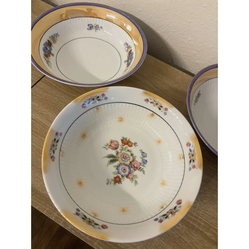 Vintage Bavarian Porcelain Floral Serving Bowls Set of 3 (Lusterware) Antique